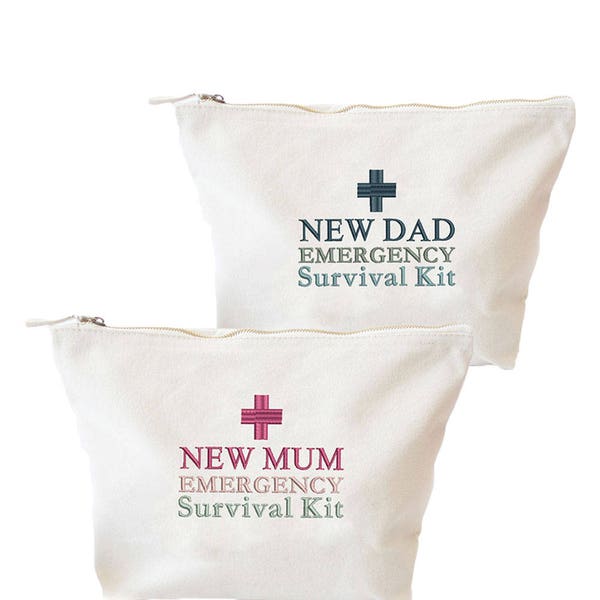 New Parents Survival Kit Bag, New Dad Bag, New Mum Bag, Ready to be filled with Essentials to survive becoming Parents Funny Gift, Empty Bag