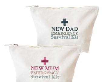 New Parents Survival Kit Bag, New Dad Bag, New Mum Bag, Ready to be filled with Essentials to survive becoming Parents Funny Gift, Empty Bag