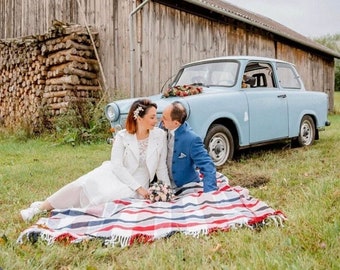 Personalised Wedding Gift, Cotton Blanket Throw, Thick & Luxurious, Red Navy Check, Newlywed Gift, Outdoor Picnic Blanket, Anniversary Gift