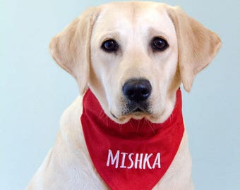 Dog Bandana Personalized, Personalised Dog Bandana with Embroidered Name, Over the Collar Bandana, Red / Navy / Black, Dog's Clothing