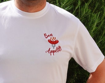 Embroidered BBQ T-Shirt & Chef's Hat, Bon Appetit Unisex Cool Tee, Outdoor Kitchen, Cooking, Garden Party, Father's Day Gift, Birthday Gift