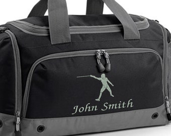 Bolsa de esgrima bordada personalizada Holdall, bolsa de kit de esgrima, regalos para esgrimista, bolsa de deportes, activo, atlético, club de esgrima, esgrima para niños