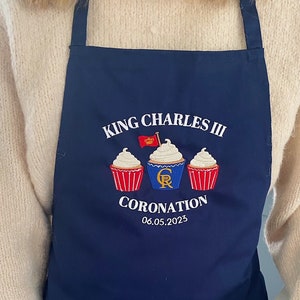 King Charles III Coronation Embroidered Apron, British Royalty, Commemorative Apron, Royal Party Apron, Cup Cake, Union Jack, Baking, Chef
