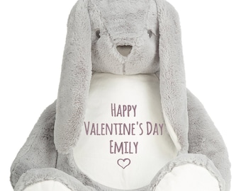 Riesen Zippie Grau Hase Kuscheltier, Extra großer personalisierter Teddy, Personalisiertes Kuscheltier, Valentines Plüschtier, JEDER TEXT