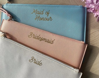 Personalised Bride, Bridesmaid Clutch Bags, Maid Of Honour Gift, Vegan Leather, Bridal Bag, Bridesmaid Proposal, Gift for Her, Faux Leather