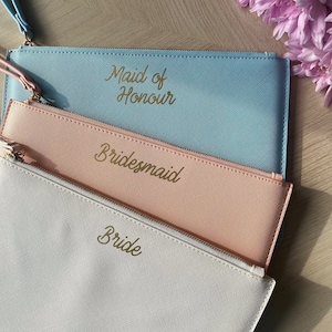 Personalised Bride, Bridesmaid Clutch Bags, Maid Of Honour Gift, Vegan Leather, Bridal Bag, Bridesmaid Proposal, Gift for Her, Faux Leather