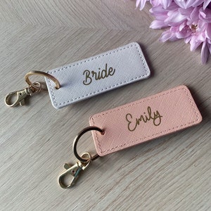 Personalised Bride, Bridesmaid Key Ring, Vegan Leather, Bag Charm, Bridesmaid Proposal, Gift For Her, New Home Gift, New Car, Birthday Gift