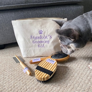 Personalised Dog Grooming Bag with Brushes, Dog Grooming Kit, Pet Grooming Storage, Dog Brush Set, Puppy Grooming Set, Dog Brush & Comb Set