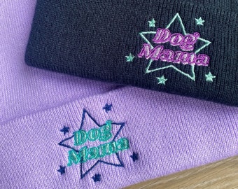 Dog Mama Star Embroidered Beanie Hat, Woollen Hat, Dog Mum Winter Hat, Dog Mom, Dog Lover Hat, Autumn Winter Fashion