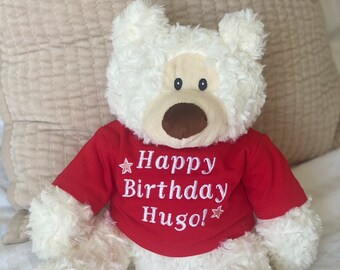 Personalised Celebration Teddy Bear with TShirt, Embroidered Birthday Bear, Good Luck Gift, You're a Star, Well Done, Birthday Age Gift