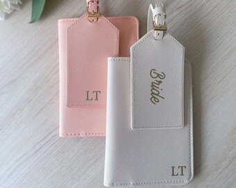 Personalised Vegan Leather Travel Set, Monogrammed Passport, Card Holder, Luggage Tag, Bride Gift, Hen Party, Unisex Birthday Gift