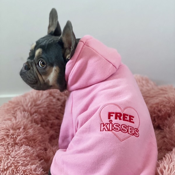 Free Kisses Embroidered Dog Hoodie, I Woof You Dog Sweatshirt, Dog Lover Gift, Dog Mama Pet Gift, Dog Sweater, Dog clothes, Dog Valentine's