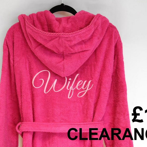 Personalised Dressing Gown for Women, Personalised Bathrobe Women, Towelling Dressing Gown, Cotton 2nd Anniversary Gift, HOT PINK