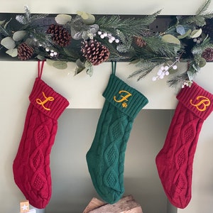 Personalised Knitted Christmas Stocking, Pet Stocking, Monogrammed Family Stockings, Cable Knit Holiday Stocking, Traditional Festive