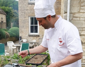 BBQ Chef Whites Set, Personalised Chef Jacket, Trousers, Hat, Bon Appetit, Embroidered BBQ Apron, Garden Party, Unisex Chef Outfit