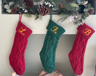 Personalised Knitted Christmas Stocking, Pet Stocking, Monogrammed Family Stockings, Cable Knit Holiday Stocking, Traditional Festive