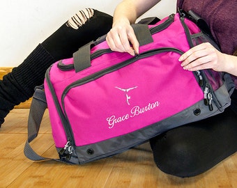 Personalised Embroidered Gymnastics Bag Holdall; Fuchsia / Black / Blue / Red