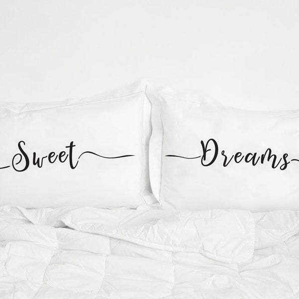 Sweet Dreams Pillow Cases, Bedding, Printed pillow cases, Set of 2, Black and White Bedding, SWEET DREAMS PILLOWS