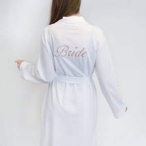 White Jersey Bridesmaid Robes, Personalised Bride Dressing Gowns, Bridesmaids Dressing Gowns, Wedding Robes, Mother of the Bride, Any Text image 2