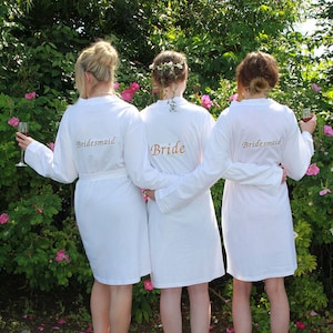 White Jersey Bridesmaid Robes, Personalised Bride Dressing Gowns, Bridesmaids Dressing Gowns, Wedding Robes, Mother of the Bride, Any Text image 1