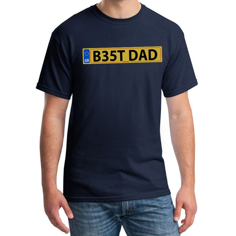 Image of Printed Best Dad T-Shirt, Father's Day Gift Idea, Number Plate, Navy