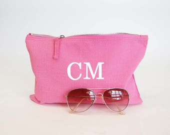 Personalised Monogram Bag, Embroidered with Initials, Monogram Embroidery, Makeup Bag, Rectangular Canvas Clutch Bag