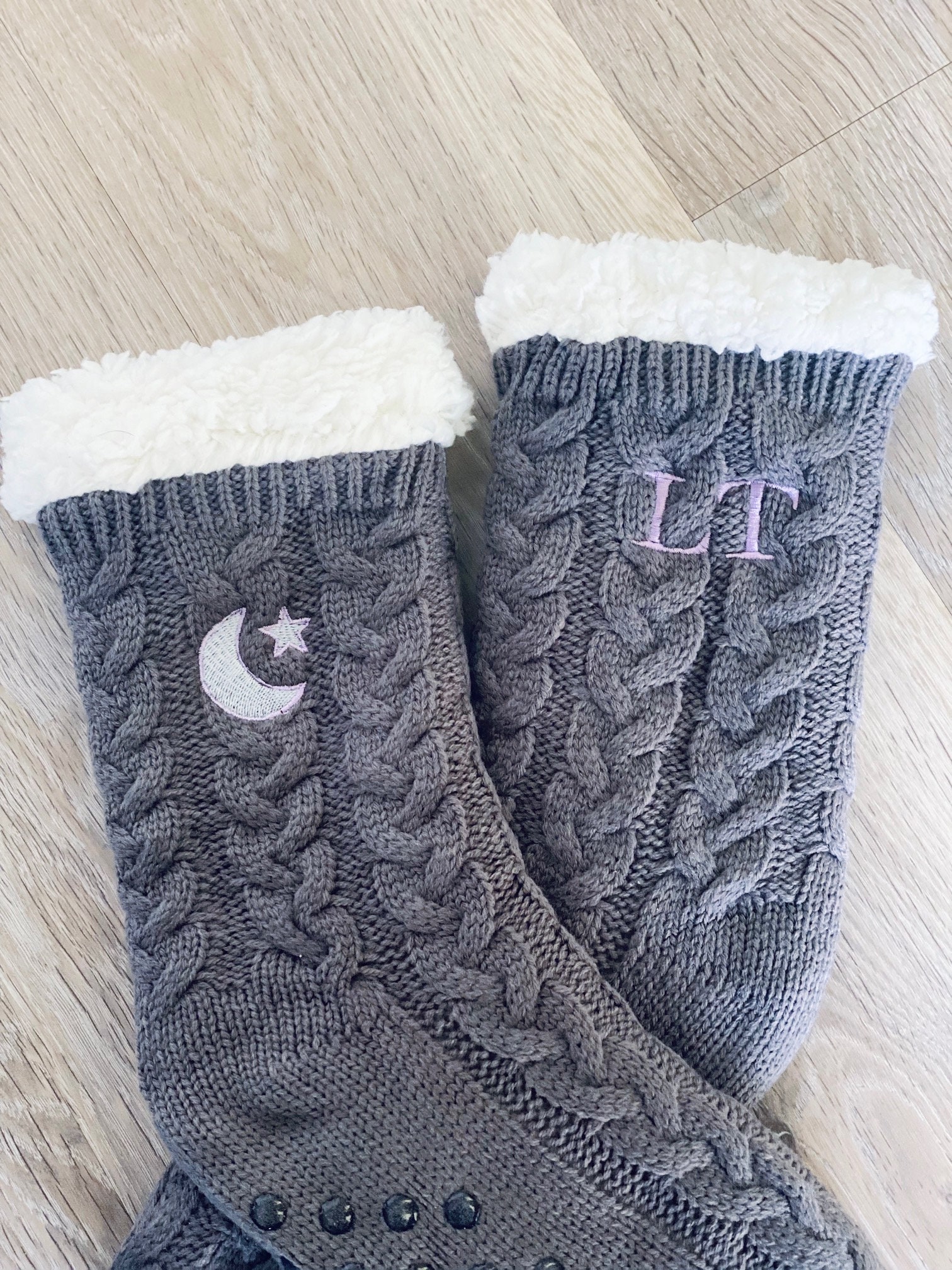 Personalised Cable Knit Slipper Socks With Fluffy Sherpa Etsy UK