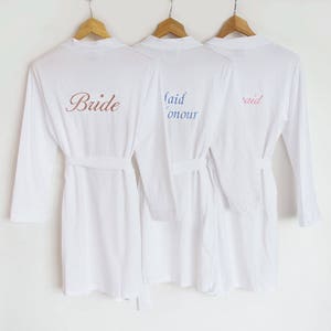 White Jersey Bridesmaid Robes, Personalised Bride Dressing Gowns, Bridesmaids Dressing Gowns, Wedding Robes, Mother of the Bride, Any Text image 7