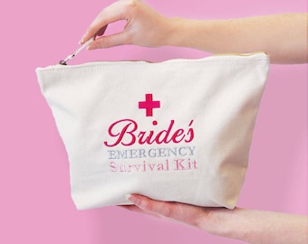 Bride's Survival Kit Bag, klaar om gevuld te worden met trouwdagbenodigdheden, bruiden huwelijkscadeau, grappig bruid cadeau