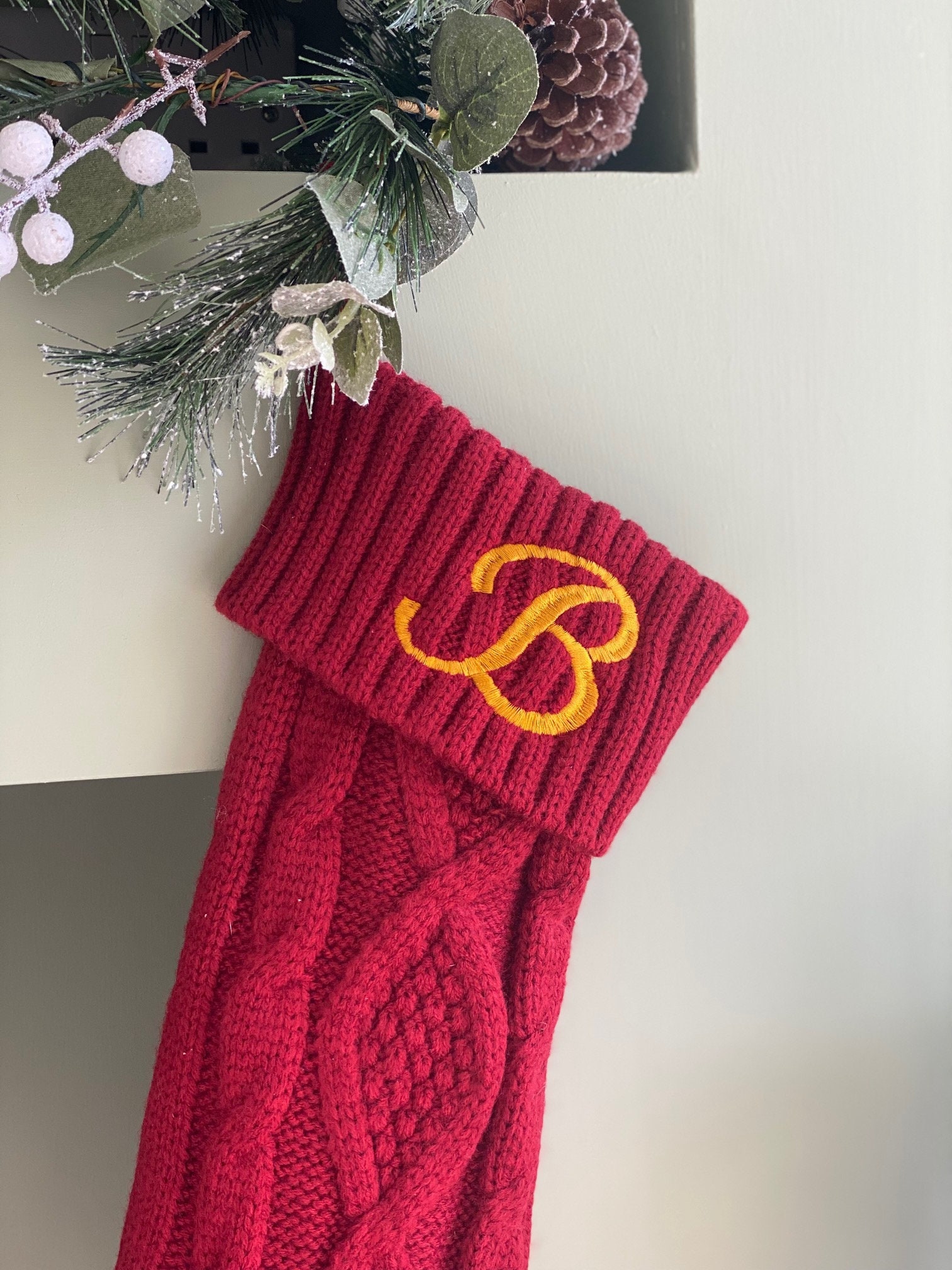 1 Personalised Knitted Christmas Stocking, Pet Stocking, Monogrammed Family Stockings, Cable Knit Holiday Stocking, Traditional Festive