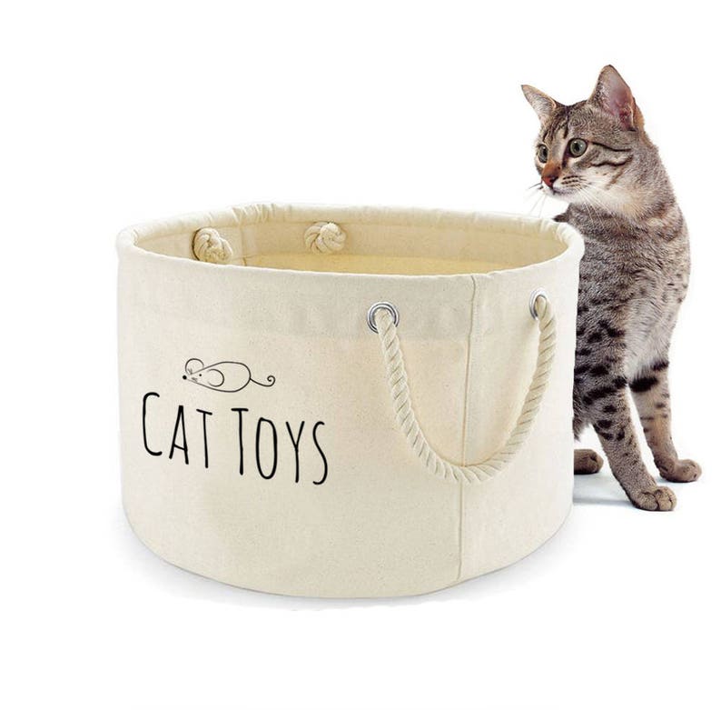 Cat Toys Basket Cat Toys Storage Bag Printed Cat Toys Bin Etsy