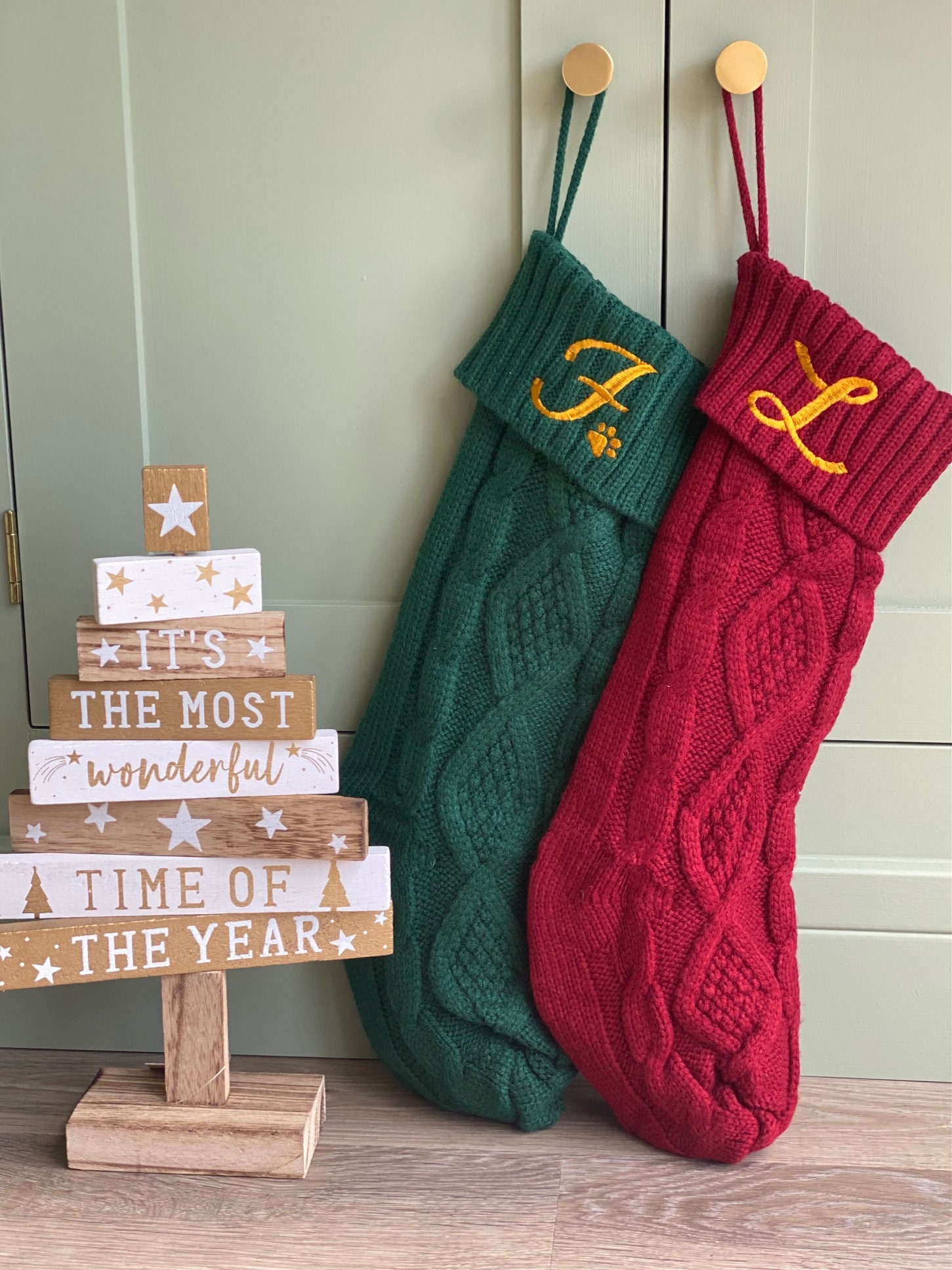 1 Personalised Knitted Christmas Stocking, Pet Stocking, Monogrammed Family Stockings, Cable Knit Holiday Stocking, Traditional Festive