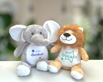 Personalisierte Teddys mit Namen, Mini Bär Katze Elefant Hase Löwe Rentier Koala Stofftier, Bären, personalisiertes Kuscheltier JEDER TEXT