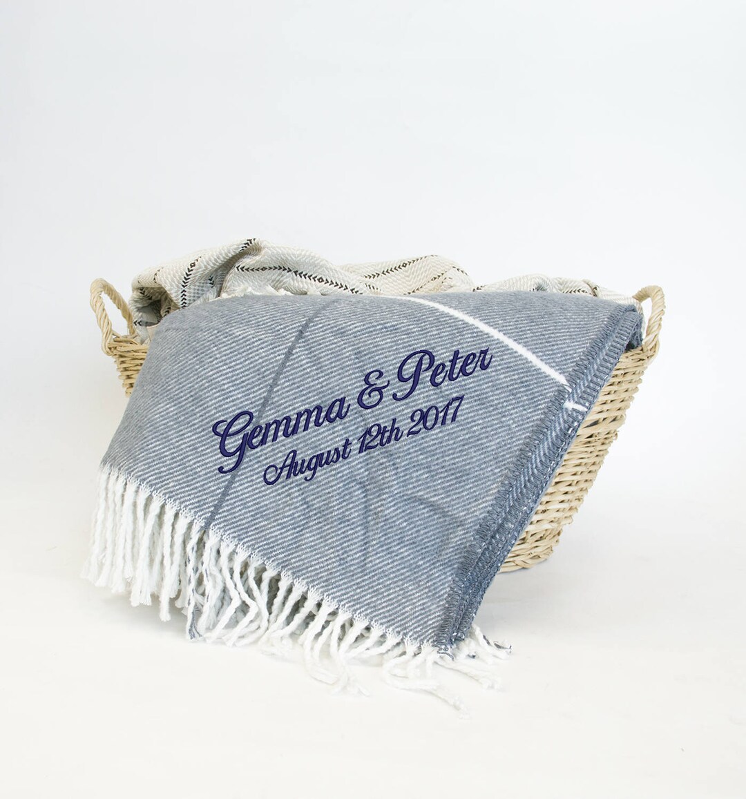Personalised Slate Blue Throw Blanket Cotton 2nd Anniversary Etsy