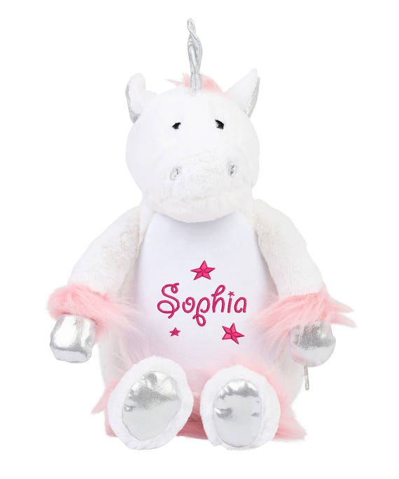 Personalised Unicorn Soft Toy, Zippie Unicorn Teddy, Unicorn Gifts