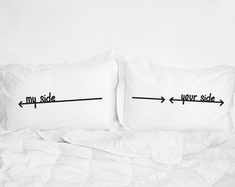 My Side Your Side Pillow Cases with Hemstitch Edge, Wedding Gift for couples, Love Pillowcases, His and Hers Pillows Couples Pillow