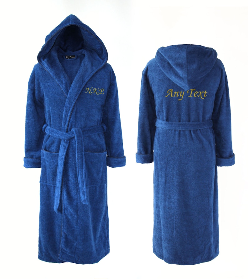 Personalised Dark Blue Hooded Towelling Dressing Gown | Etsy