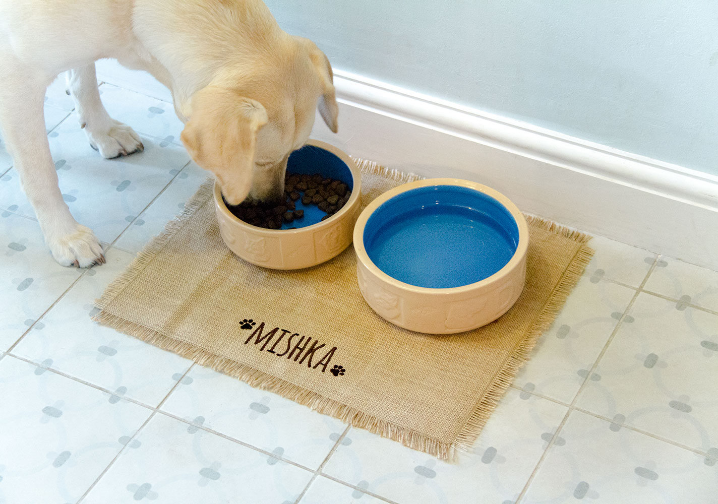 Bone Shape Feeding Mat Brown And White Cow Print, Mat For Dog