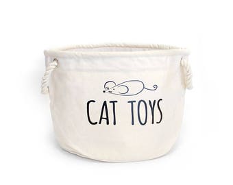 Cat Toys Basket, Cat Toys Storage Bag, Printed Cat Toys Bin, Cat Toys Organiser, Pet Storage