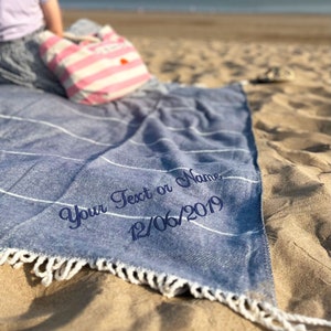 Personalised Slate Blue Beach Blanket, Throw Blanket, Picnic Blanket, Large, oversized blanket, soft feel, thick and comfortable