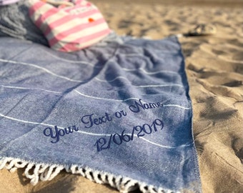 Personalised Slate Blue Beach Blanket, Throw Blanket, Picnic Blanket, Large, oversized blanket, soft feel, thick and comfortable