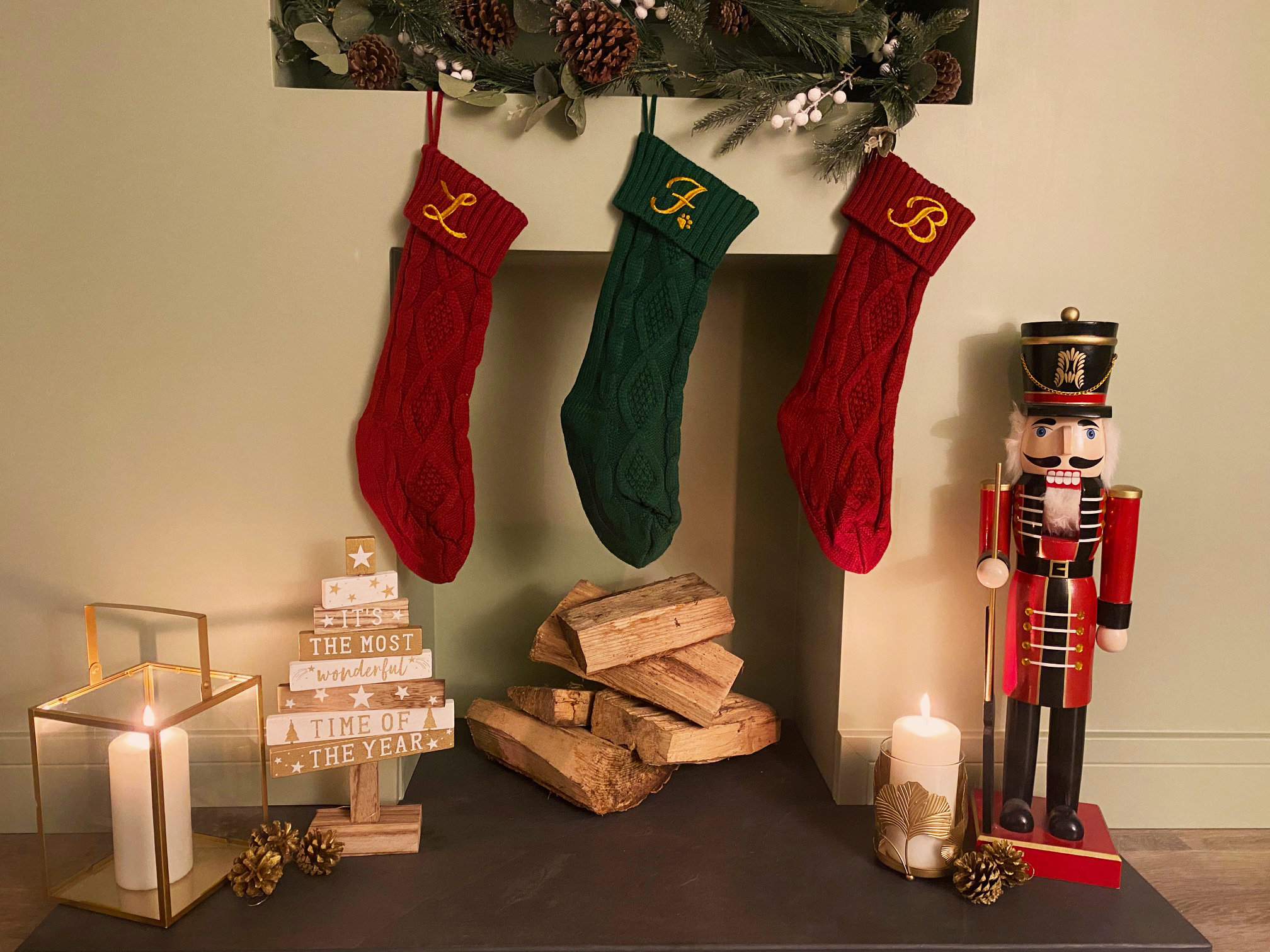 1 Personalised Knitted Christmas Stocking, Pet Stocking, Monogrammed Family Stockings, Cable Knit Holiday Stocking, Traditional Festive
