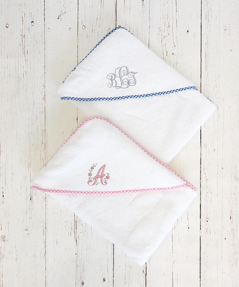 New Baby Gift in Baby Gingham Pink or Blue with embroidered Baby Initials Personalised Monogrammed Baby Towel