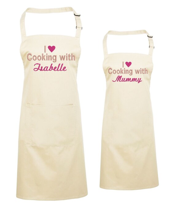 Personalised Matching Mother and Daughter Aprons, Embroidered