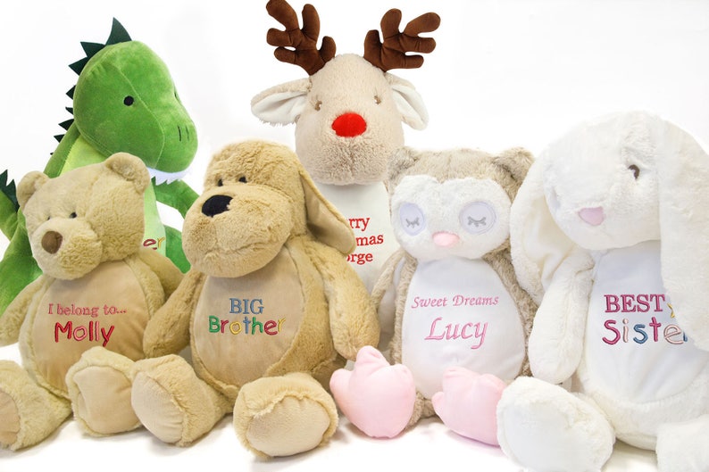 Personalised Teddies, Large Zippie Bear Dog Owl Bunny Dinosaur Reindeer Soft Toy, Personalized Bears, Personalized Stuffed Animal ANY TEXT image 1