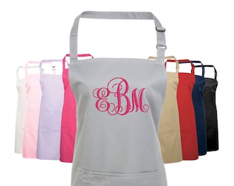 Women's Aprons with Initials, Personalised Embroidered Monogrammed Aprons for Women, Birthday gift for Her