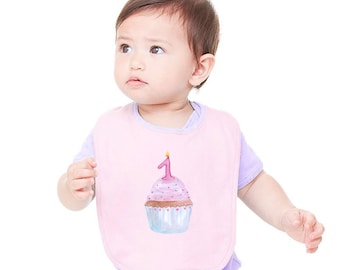 First 1st 2nd Birthday Light Pink Baby BIB, Birthday Baby Toddler Outfit with CUPCAKE