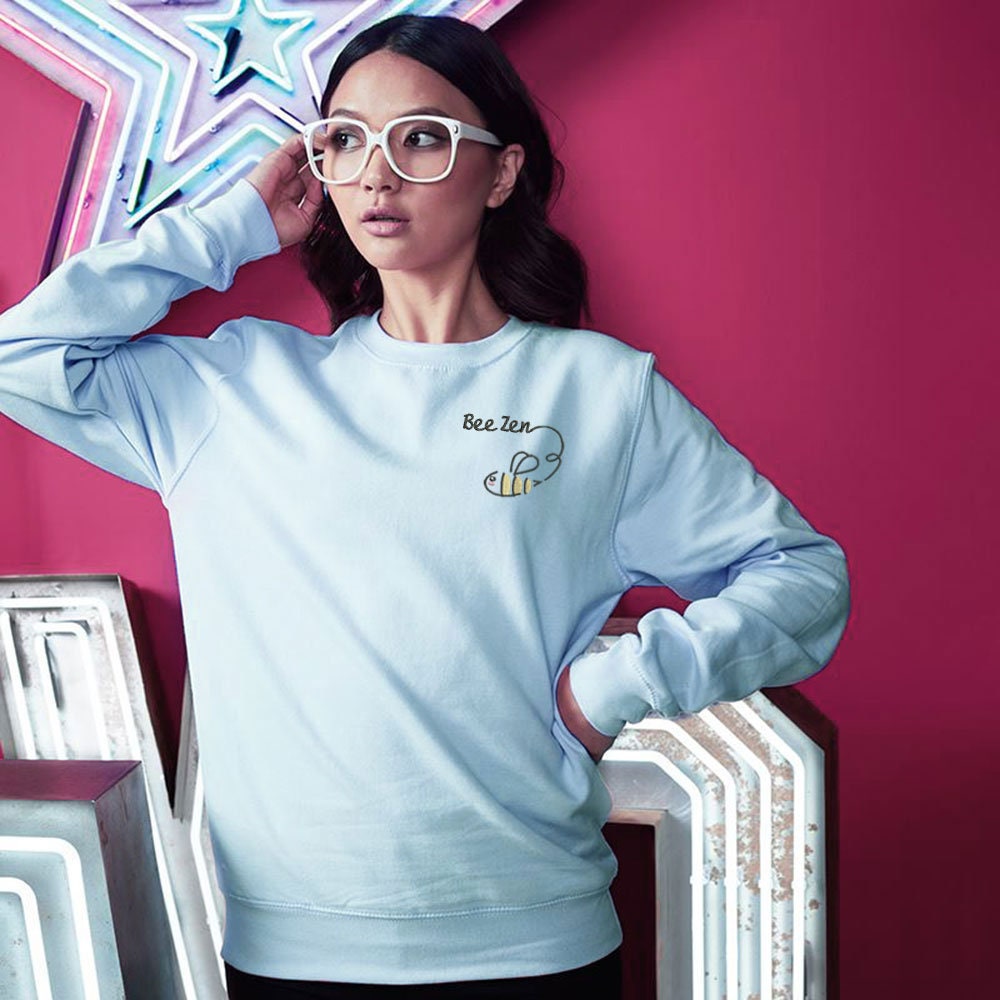 Image of Bee Zen Sweatshirt, Embroidered Bumble Clothing, Yoga Jumper, Design, Fashion Bee Zen Sweatshirt
