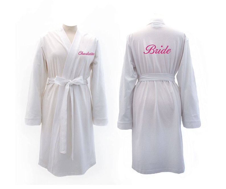 White Jersey Bridesmaid Robes, Personalised Bride Dressing Gowns, Bridesmaids Dressing Gowns, Wedding Robes, Mother of the Bride, Any Text image 3