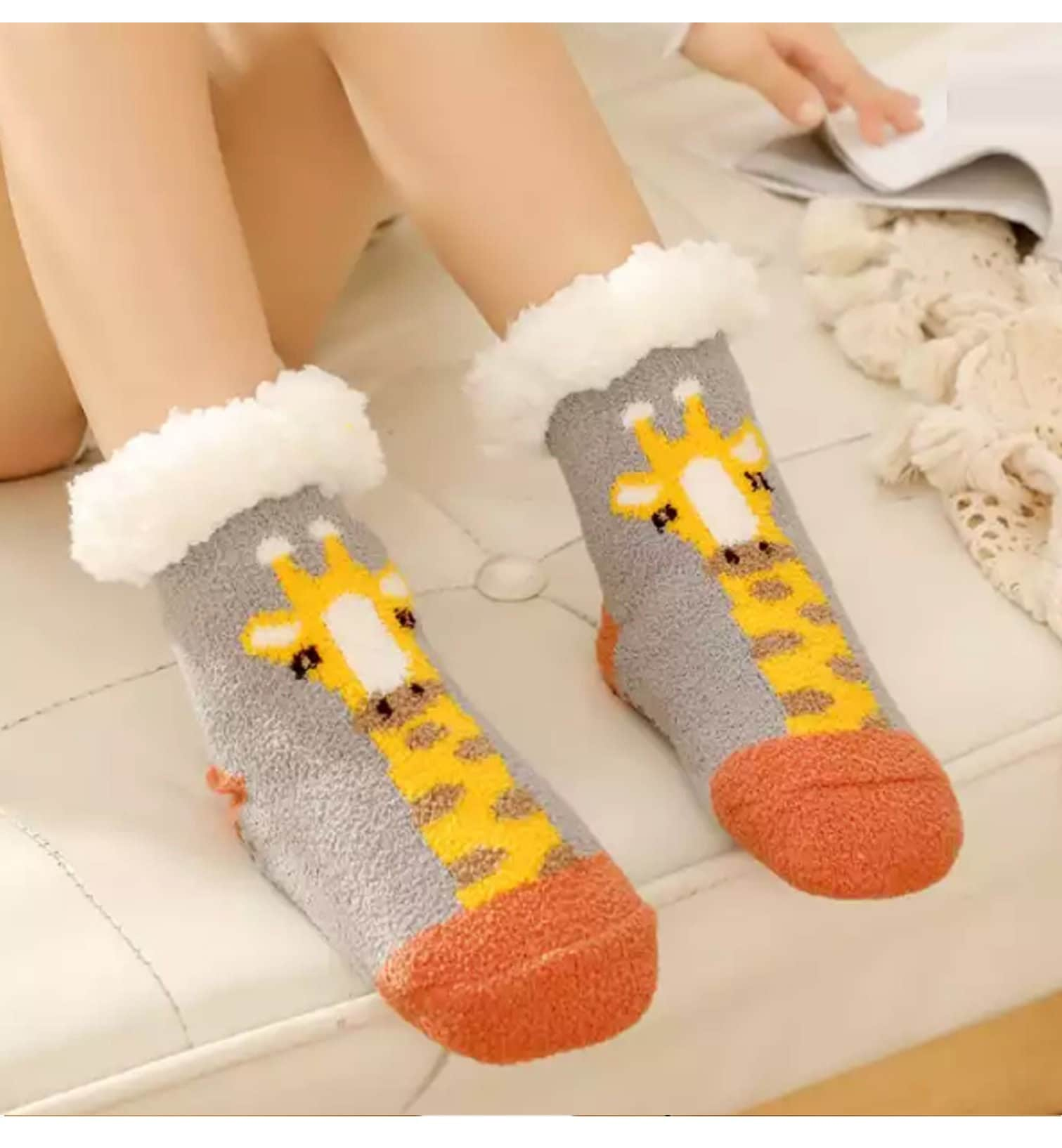 Slipper Socks for Women Grippers, Black Thick Lined Palestine